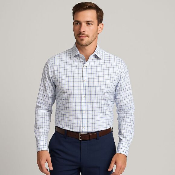 David Donahue Luxury Non-Iron Trim Fit Dress Shirt 100% Cotton - Picture 1 of 10